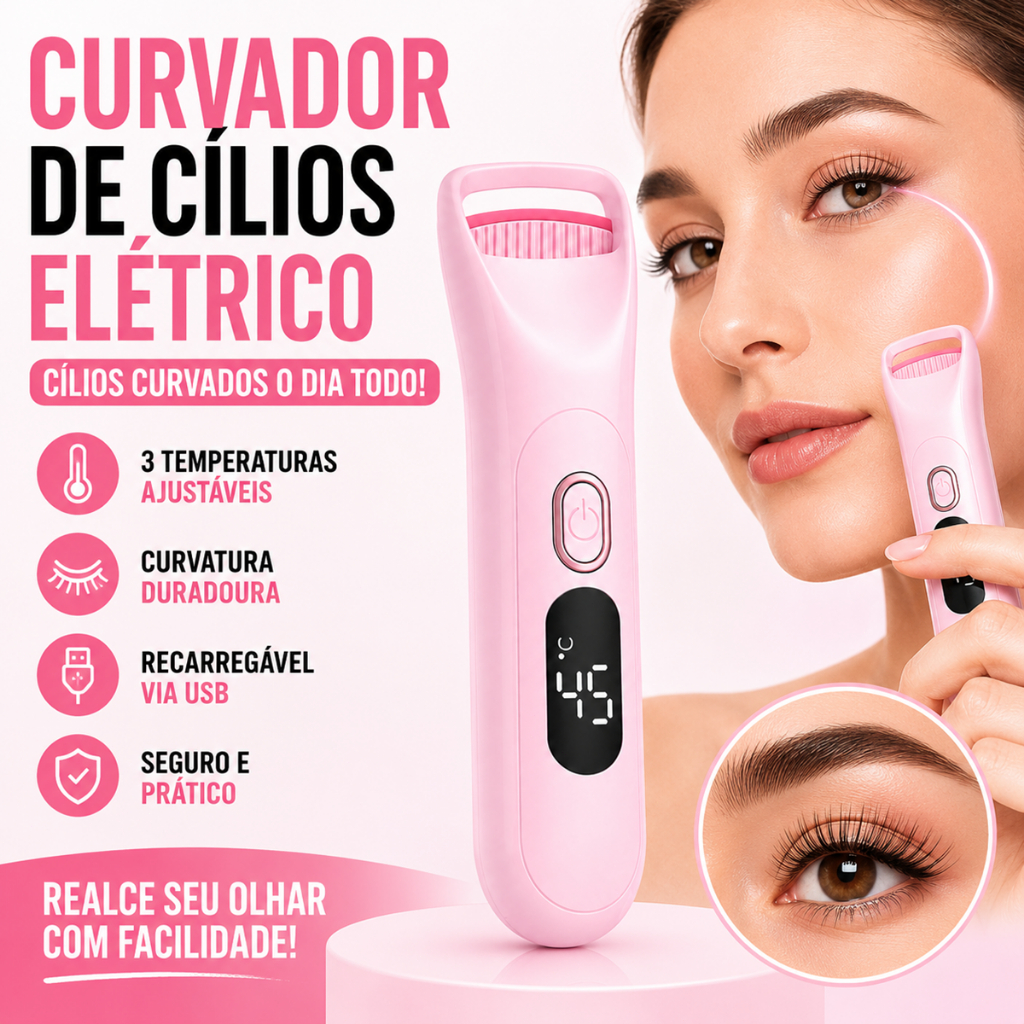 Curvador de Cílios Térmico Recarregável USB 3 Níveis de Temperatura Longa Duração