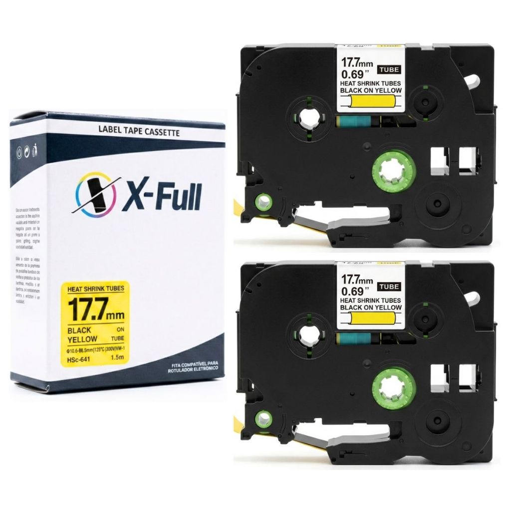 2 Fita Compatível HSC-641 HSC/HSE 641 17.7mm 1.5m Preto/Amarelo Termoretrátil Para Rotulador PT-D800W PT-D800W PT-D800