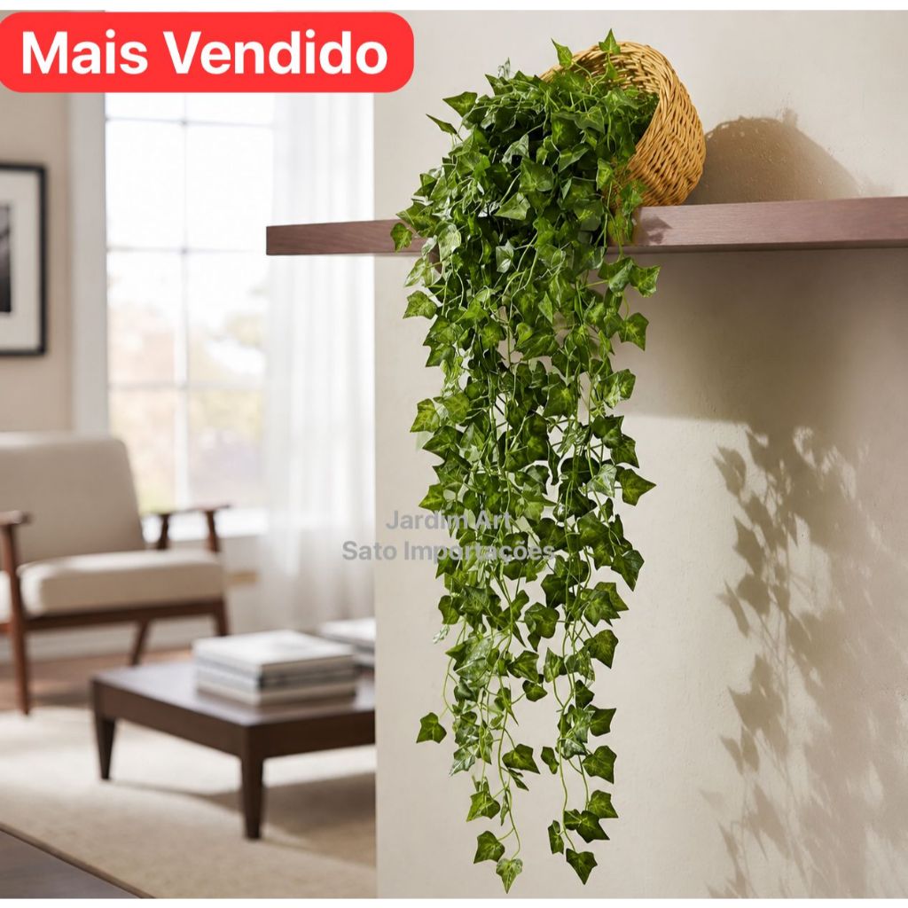 Arranjo Trançado Com 3 Trepadeiras Hera Artificial Vaso BEGE OFFWHITE