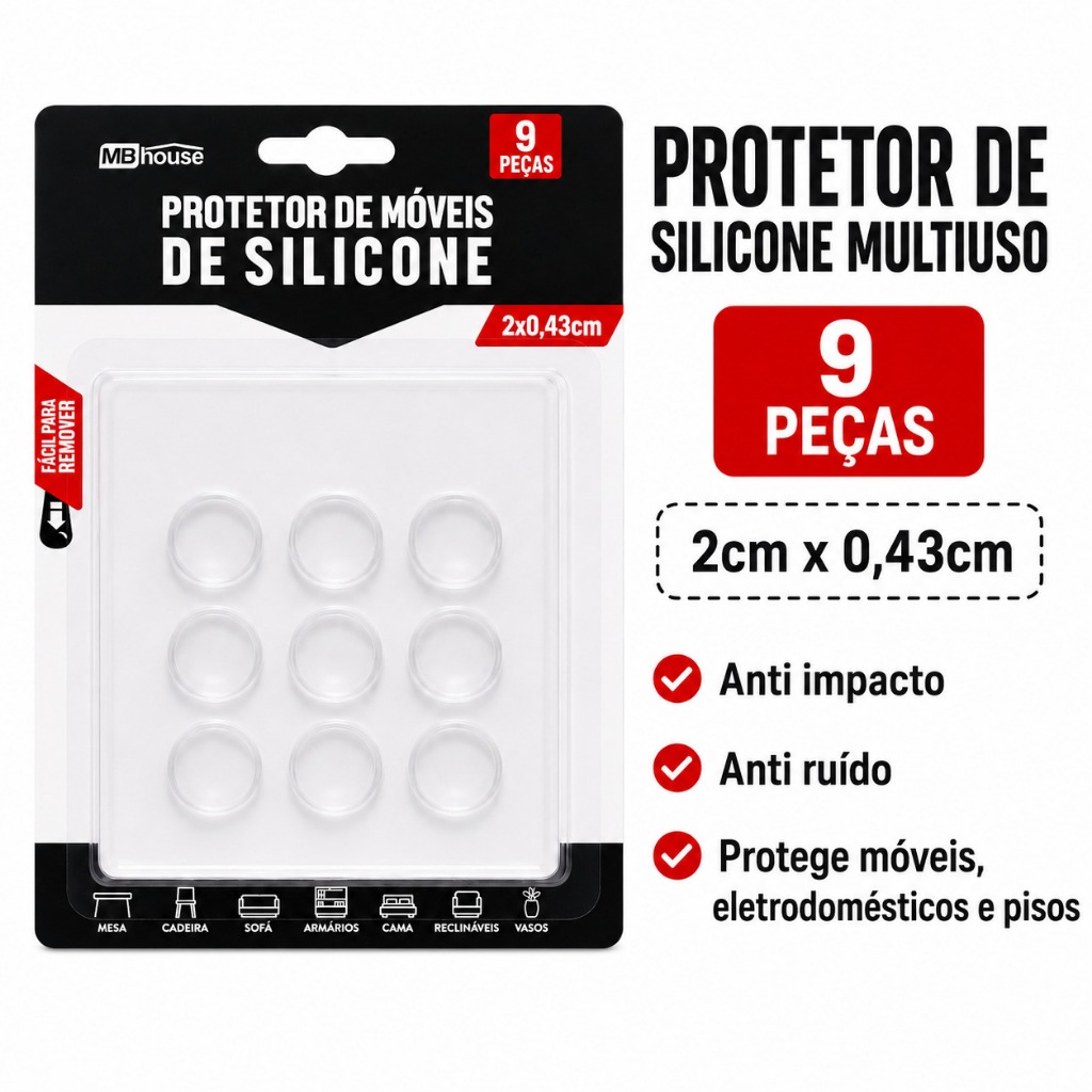 Protetor Transparente Redondo 2cm Multiuso SiliconeReduz Ruídos Evitar Batidas Móveis Parede 9 Peças
