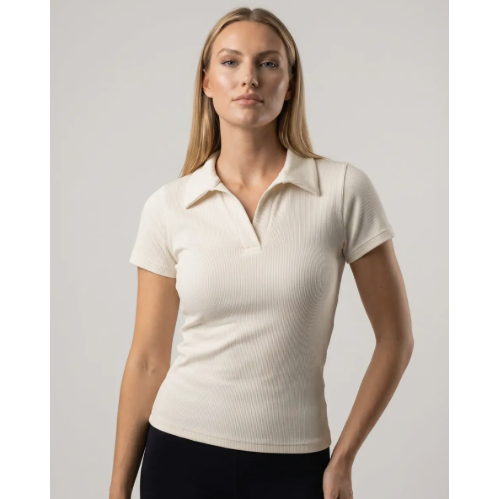 Camiseta Feminina Canelada Gola Polo Manga Curta P Ao G