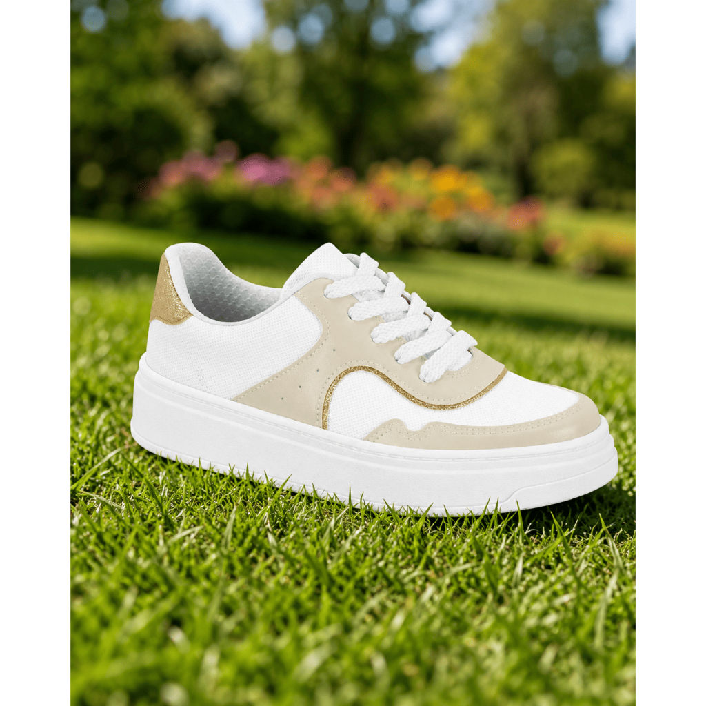 Tenis Beira Rio Casual Street REF 4305.118.30203 FEMININO Branco Off/Dourado Sapatênis Conforto