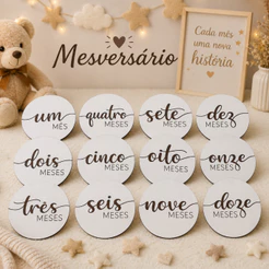 Kit 12 Plaquinhas Mesversário de Bebê para Decoração MDF Branco 3mm
