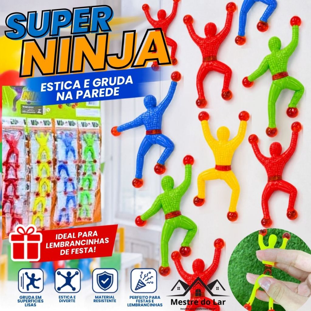 KIT 10/20/30  Super Ninja Boneco Gruda Parede Escala Grude Brinquedo Lembrancinha Festa Infantil