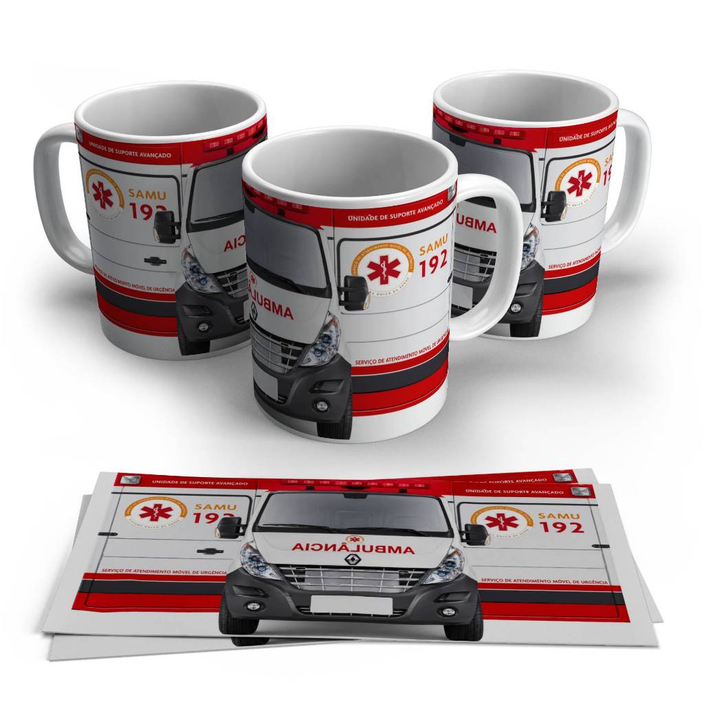Caneca Ambulância SAMU Profissão Médico Enfermeiro