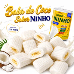 Bala de Coco Recheada Sabor Leite Ninho 125g Artesanal Albas Balas