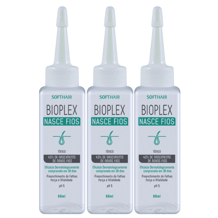 Tônico Bioplex Nasce Fios 60ml SoftHair 3 Unidades