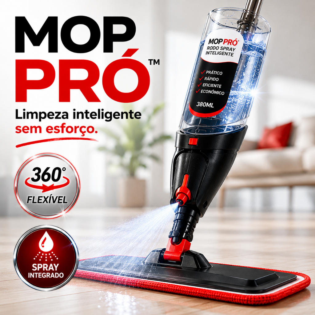 Mop Pró Rodo Spray com reservatorio integrado, limpeza rápida, esfregão microfibra