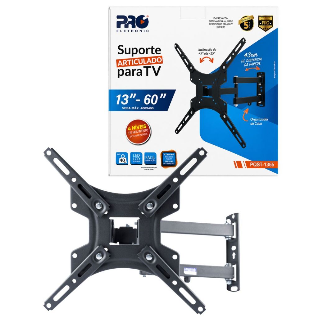 Suporte para TV 13" A 60" Polegadas Articulado Reforçado 4 Níveis PQST-1355 Grande Proeletronic