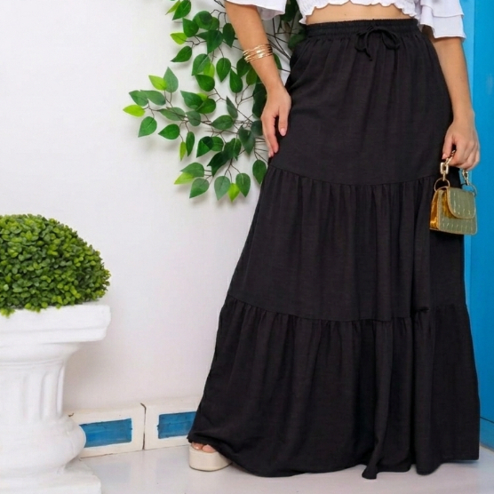 Saia Evangélica Longa Três Marias em Duna com Forro Zero Transparência e Elástico na Cintura Moda Feminina