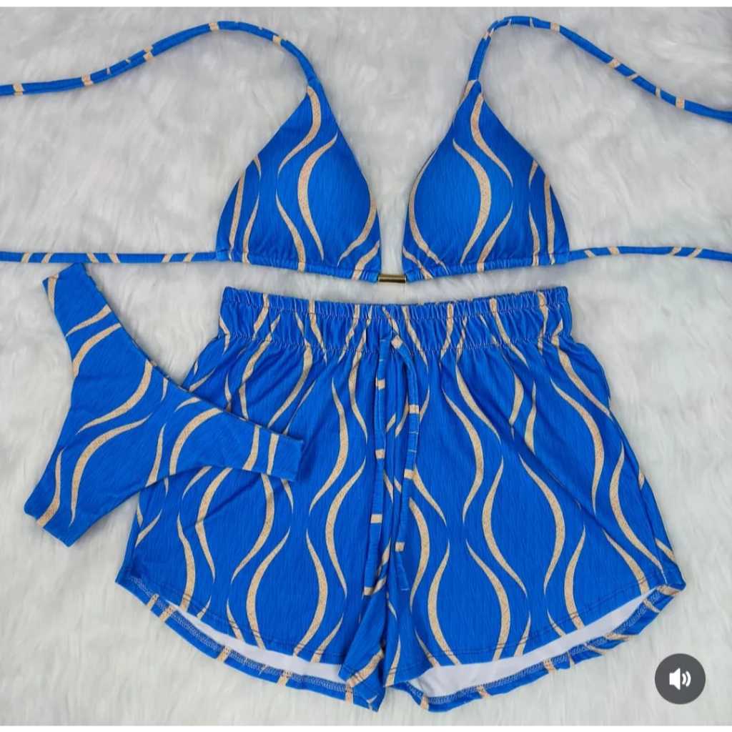 Biquíni 3 peças - Triquìni - Roupas de praia , short , calcinha forrada, top com bojo , poliamida