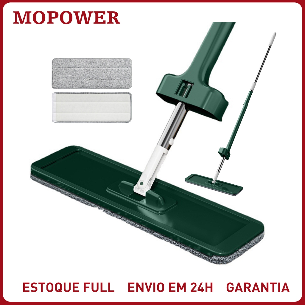 Mop Flat Esfregão Giratório 360° Microfibra Limpeza Úmido e Seco Com Refil Lavável