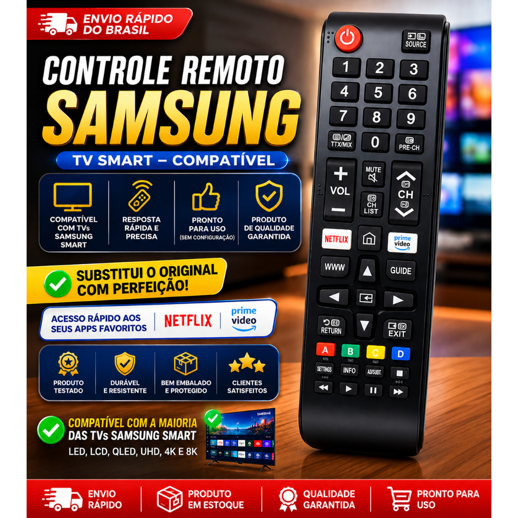 Controle Remoto Compatível com TV Samsung Smart Universal