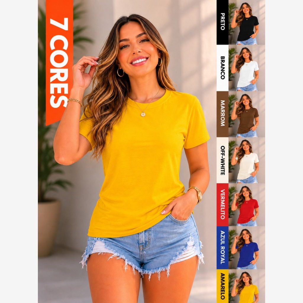 CAMISETA T-SHIRT FEMININA BASICA LISA 100% ALGODÃO BLUSA MODA TENDENCIA BLUSINHA SEM ESTAMPA
