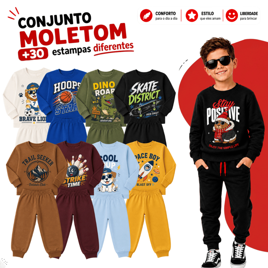 Kit Sortido 2 Peças de Roupas Masculino Infantil Inverno – 1 blusa + 1 calça de 1 ao 8 – 1 Conjunto