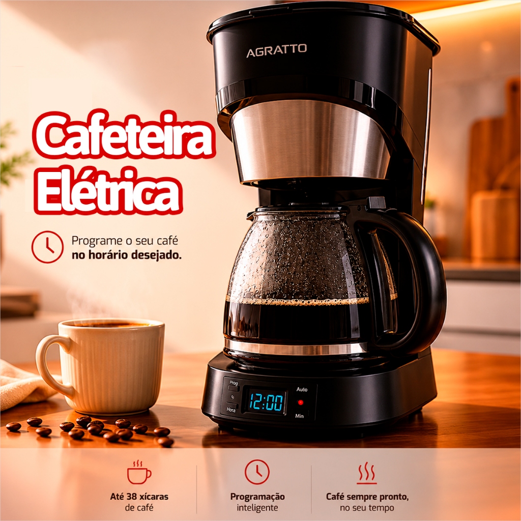 Cafeteira Elétrica Automática Cafeteira Programável Preta Cafeteira 127v 38 Xícaras Maquina de Café
