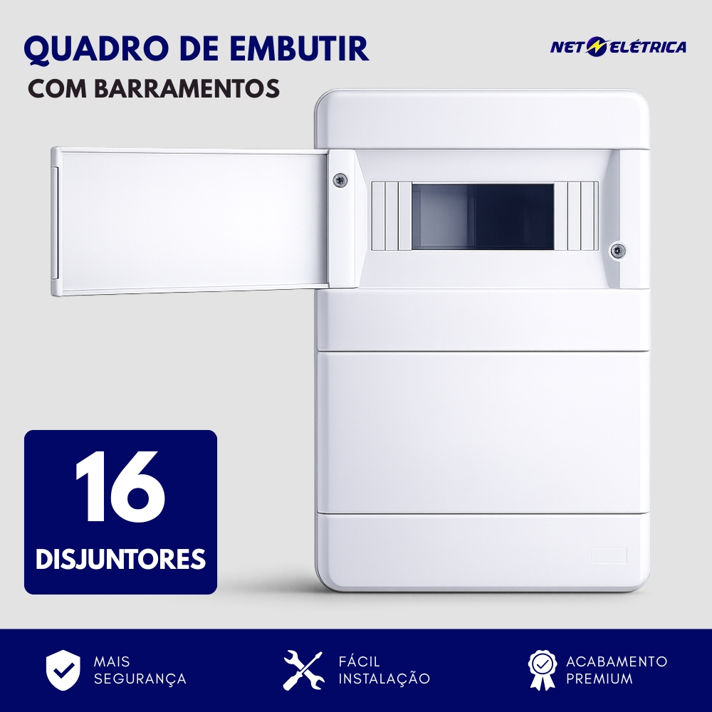 Quadro caixa de distribuição para 16 disjuntores com Barramento embutir force line