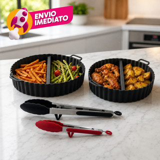 Kit Forma Air Fryer + Pegador Pinça Culináraria Inox e Silicone Multifuncional Tamanhos…