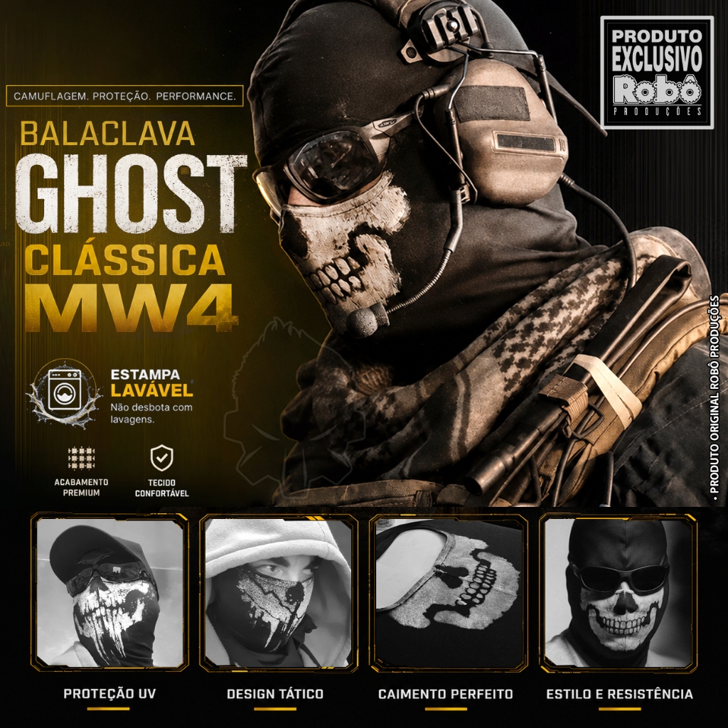 Máscara Ghost - Simon Riley - Call of Duty Modern Warfare 4 Warzone Cosplay Balaclava + Óculos tático - Halloween