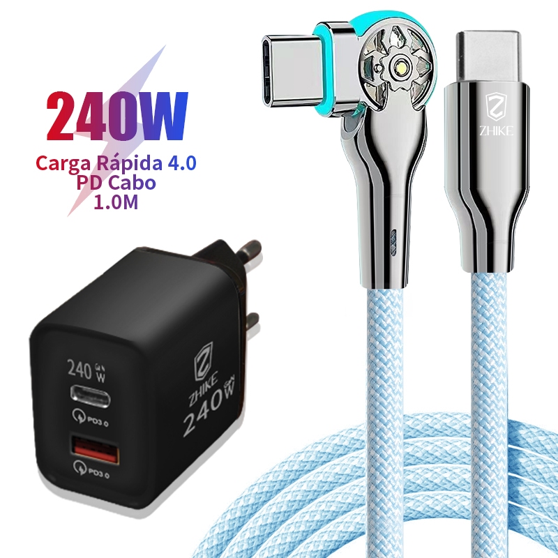 Cabo Carregador Celular Carregamento Rápido PD Tipo C iP 1M Rotação 180° Trançado Cabo