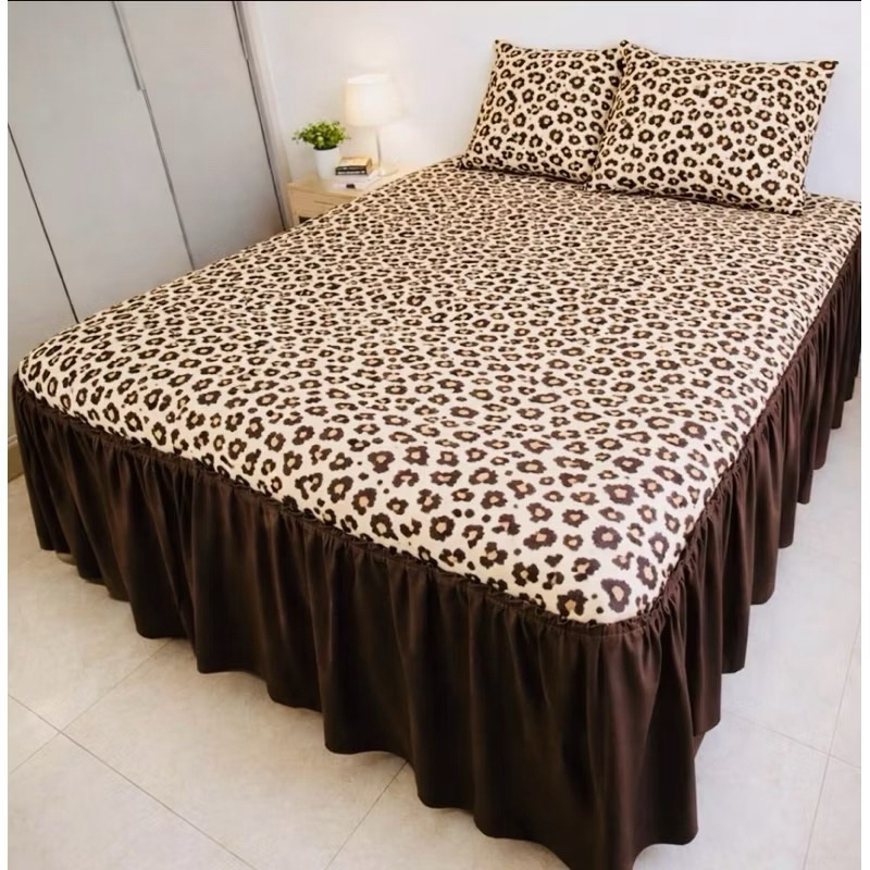 Lençol Colcha Cama Queen 3 Pçs Malha 100% Algodão Com Babado