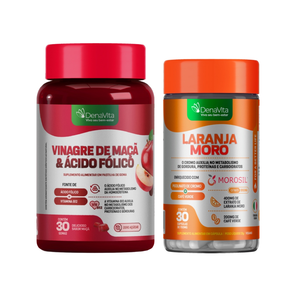 Kit Morosil com Picolinato de Cromo e Café Verde + Gummy Vinagre de Maçã em Goma com Ácido Fólico - Denavita