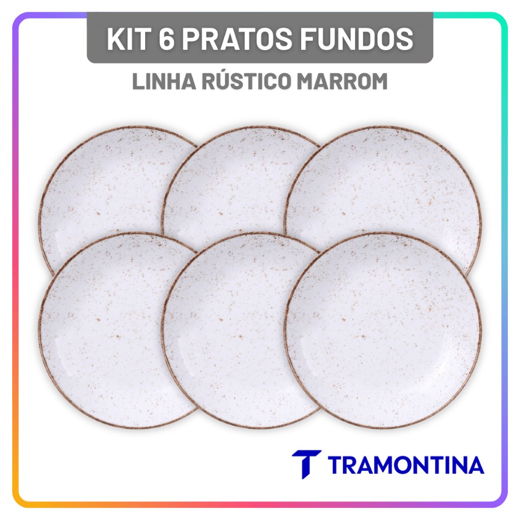 Jogo Pratos Fundos 22 cm Tramontina Rústico Porcelana 6 Peças