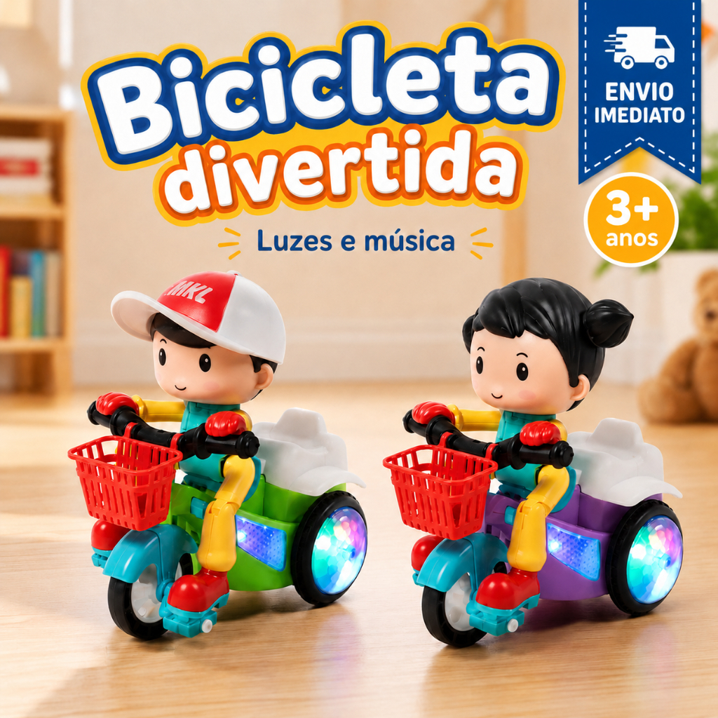 Brinquedo Bicicleta Infantil Com Boneco Luz Som Música Empina e Gira 360
