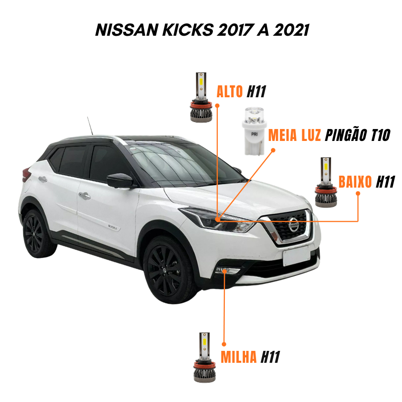 Kit Lâmpadas Farol LED Nissan Kicks 2017 a 2021 6500K Luz Branca – Y3
