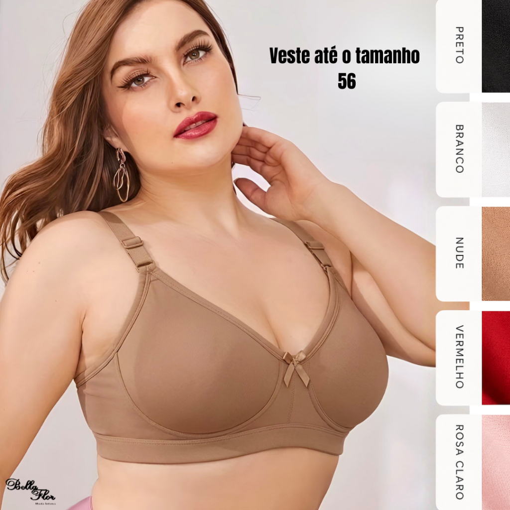 Sutiã Plus Size Sem Bojo Alta Sustentação Reforçado Alças Grossas Confortáveis