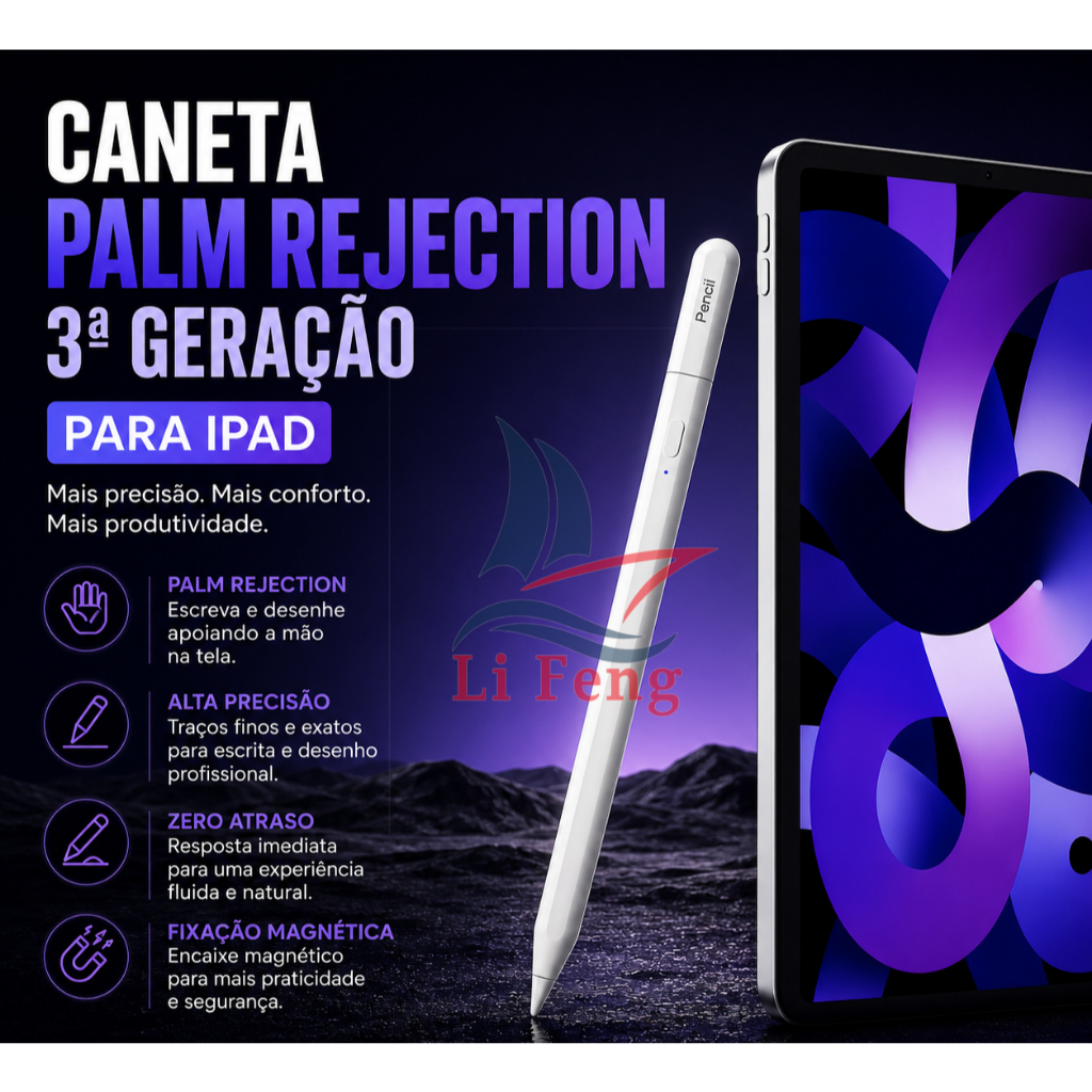 Caneta Pencil Compatível C/ iPad (2018 - 2026) Com Palm Rejection Entrada USB-C 3ª Geração