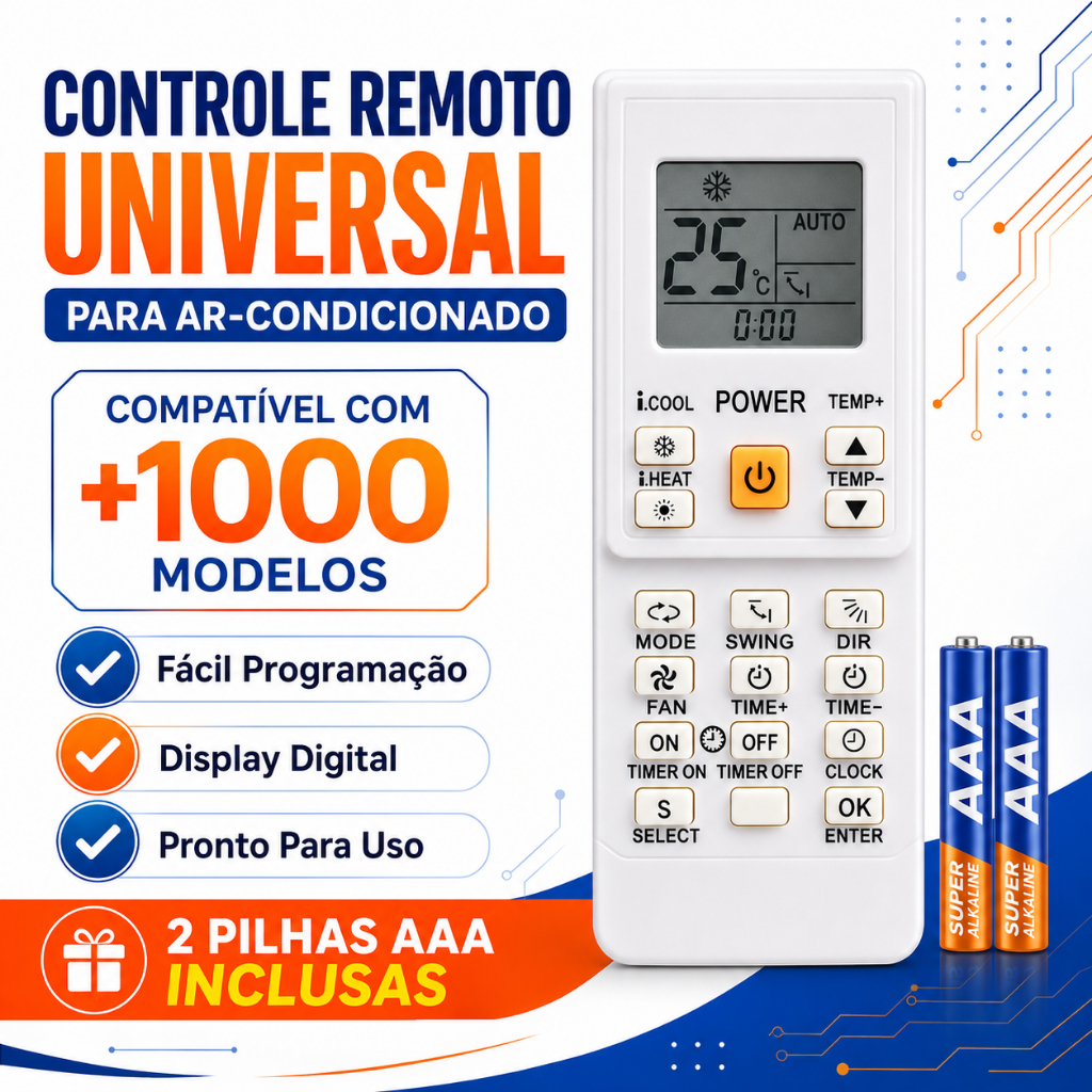 Controle Remoto Universal Ar Condicionado P/ Diversos + pilha
