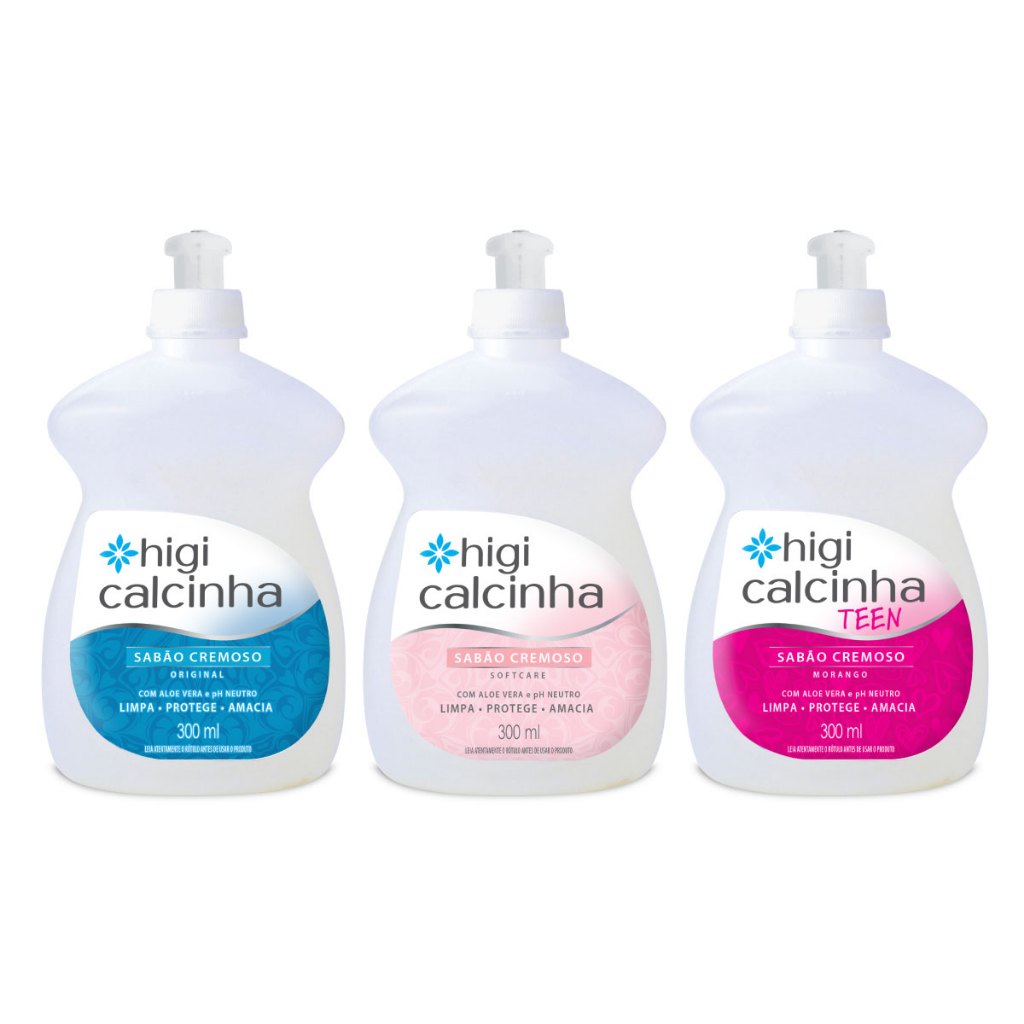 Combo Higi Calcinha Misto 3 Unidades Sabão Cremoso com PH Neutro, Aloe Vera e Branqueador Óptico