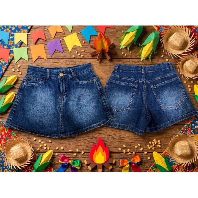 SHORT-SAIA MENINA ADOLESCENTE JEANS 10, 12, 14, 16 ANOS CONFORTO PREMIUM