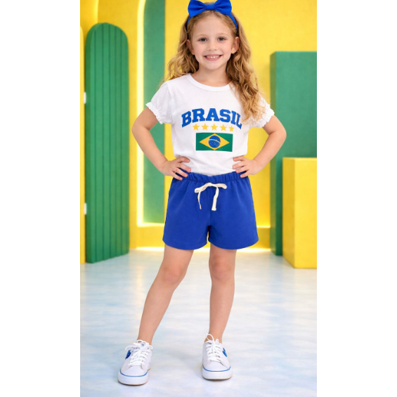 Camiseta Infantil Seleção Brasileira Copa 2026 Branca 100% Algodão feminino TAM 2, 4 e 6