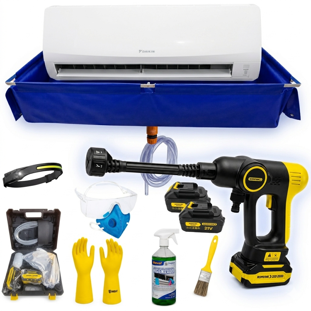 Kit Para Limpeza De Ar Condicionado Split + Lavadora Premium 21V + Bolsa Coletora Split 9k á 30K