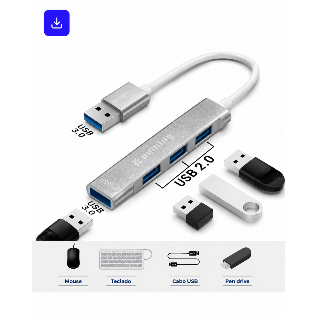 Hub USB  4 Portas, com USB 3.0 para PC e Notebook Original Peining Alta Qualidade