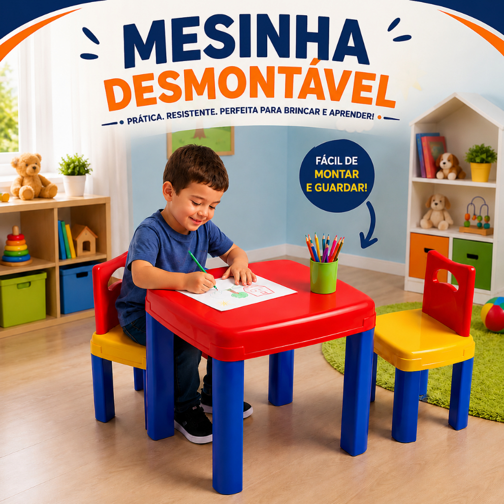 Mesinha de Brinquedo Infantil Com Mesa e Cadeira Didatica Para Meninos e Meninas