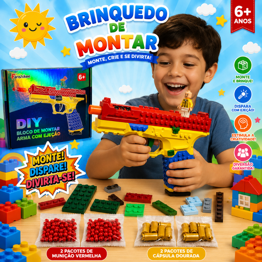 Brinquedo blocos de montar lança dardos com boneco expositor e acessorios diversão garantida