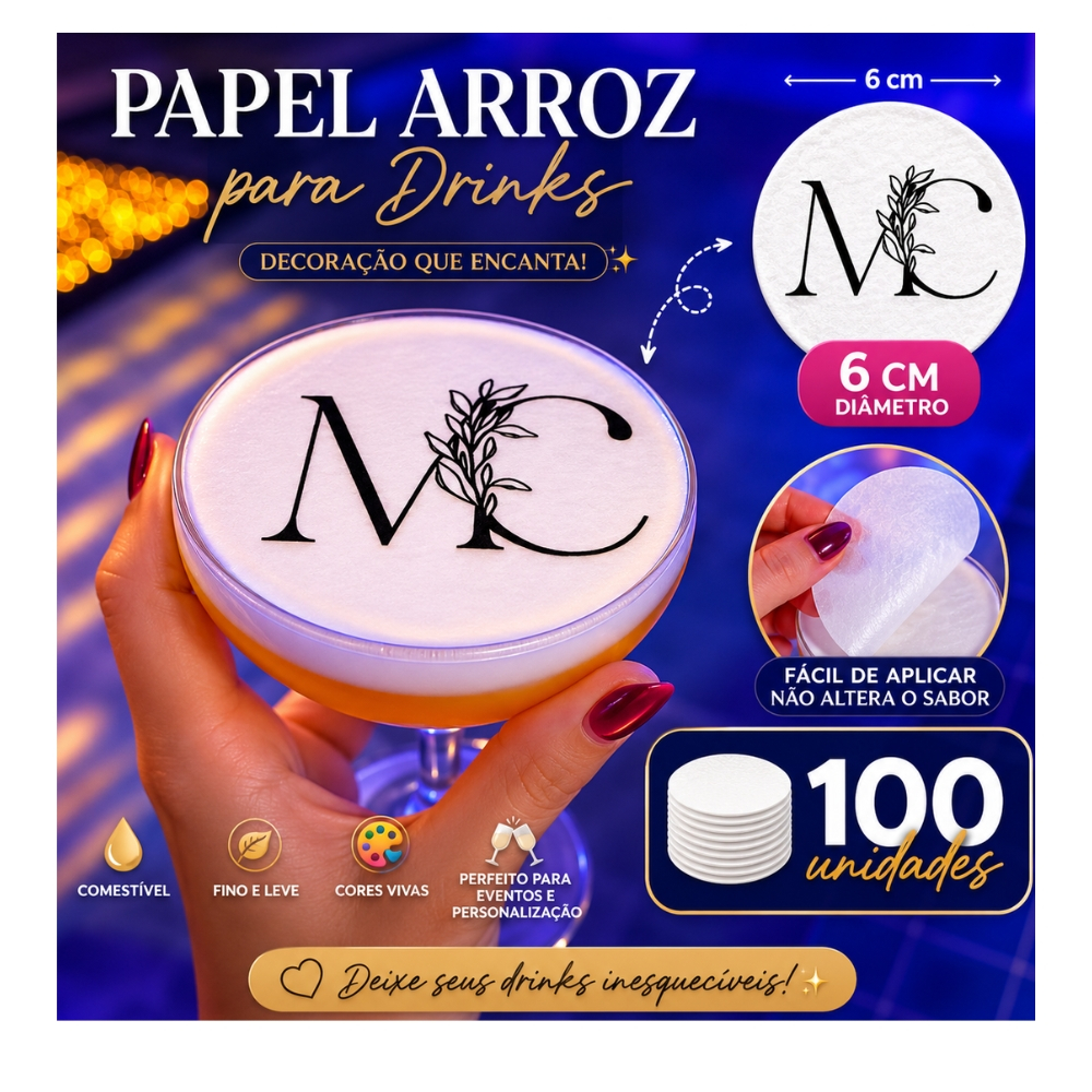 Papel  arroz personalizado  para drink 6cm casamento,15anos etc..