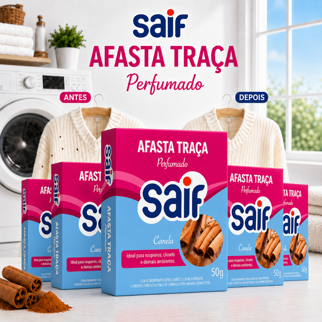 Afasta Traça e Mofo Saif Canela 50g - Perfumado - Guarda Roupas,Closet, Gaveta,-1,3,5 Unidades