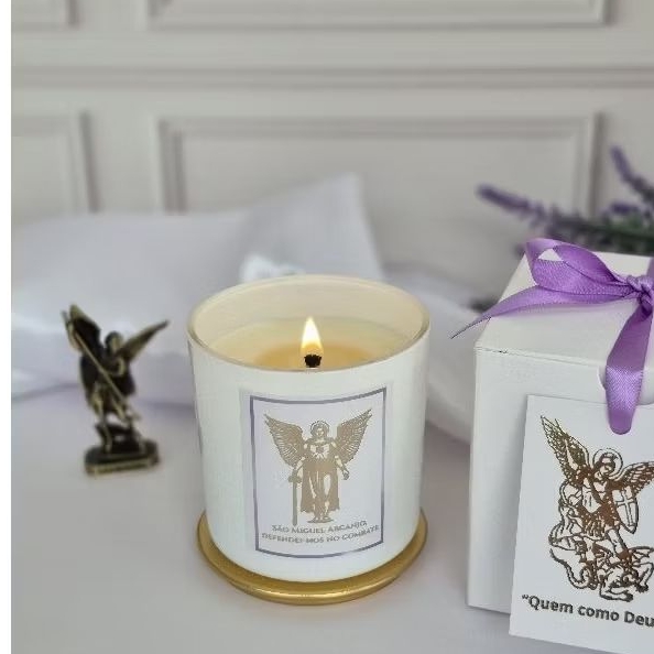 Vela Aromática São Miguel, presente católico, lembrança religiosa São Miguel,imagem São Miguel Arcanjo