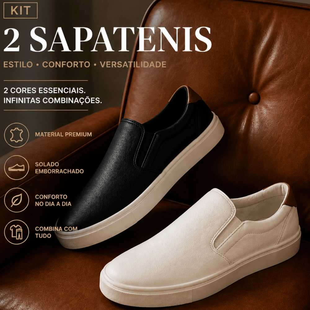 Kit 2 Sapatênis Iate Casual Confortavel Slip On Moderno 100% Couro