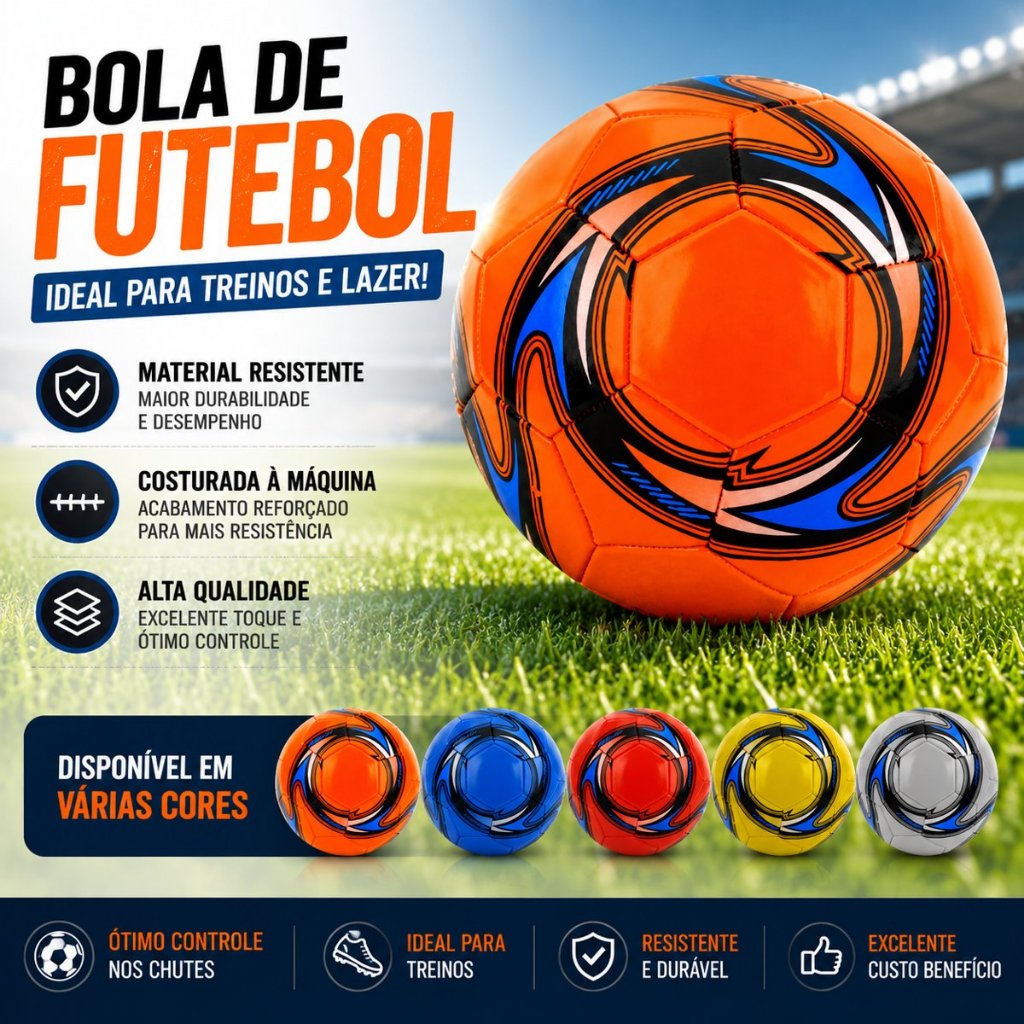 ⚽ Bola de Futebol Campo Treino e Lazer Costurada Alta Resistência Diversas Cores