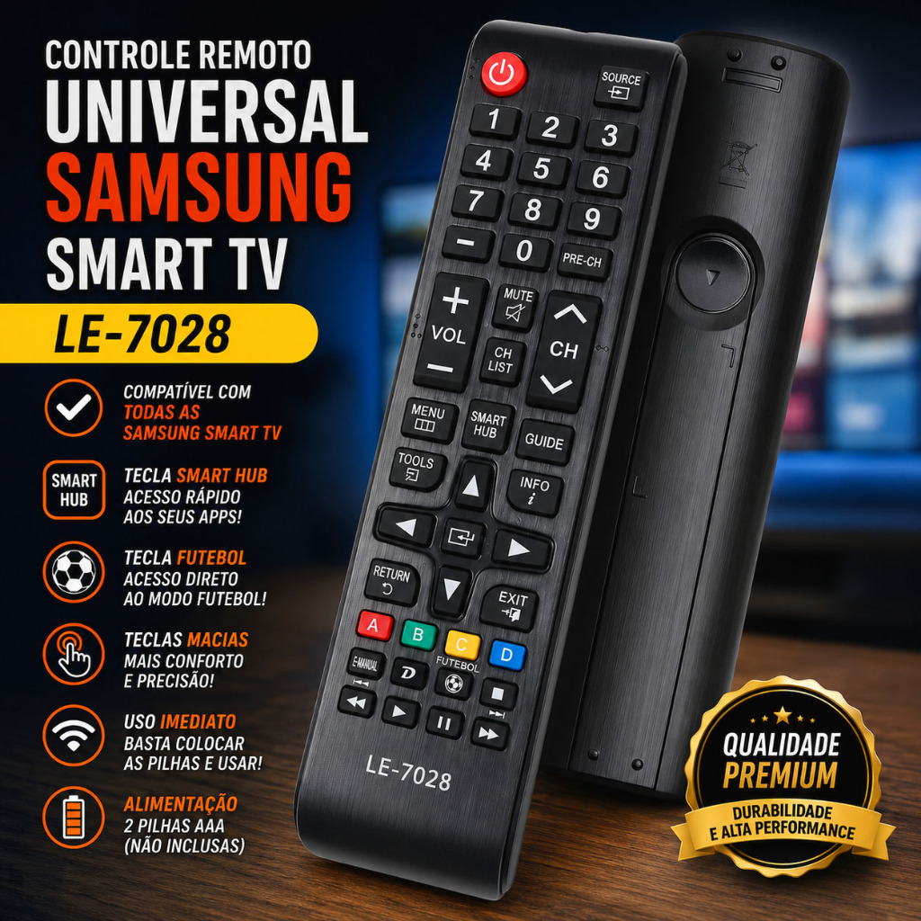 Controle Samsung Smart TV Universal com tecla Smart Hub e Futebol LE-7028