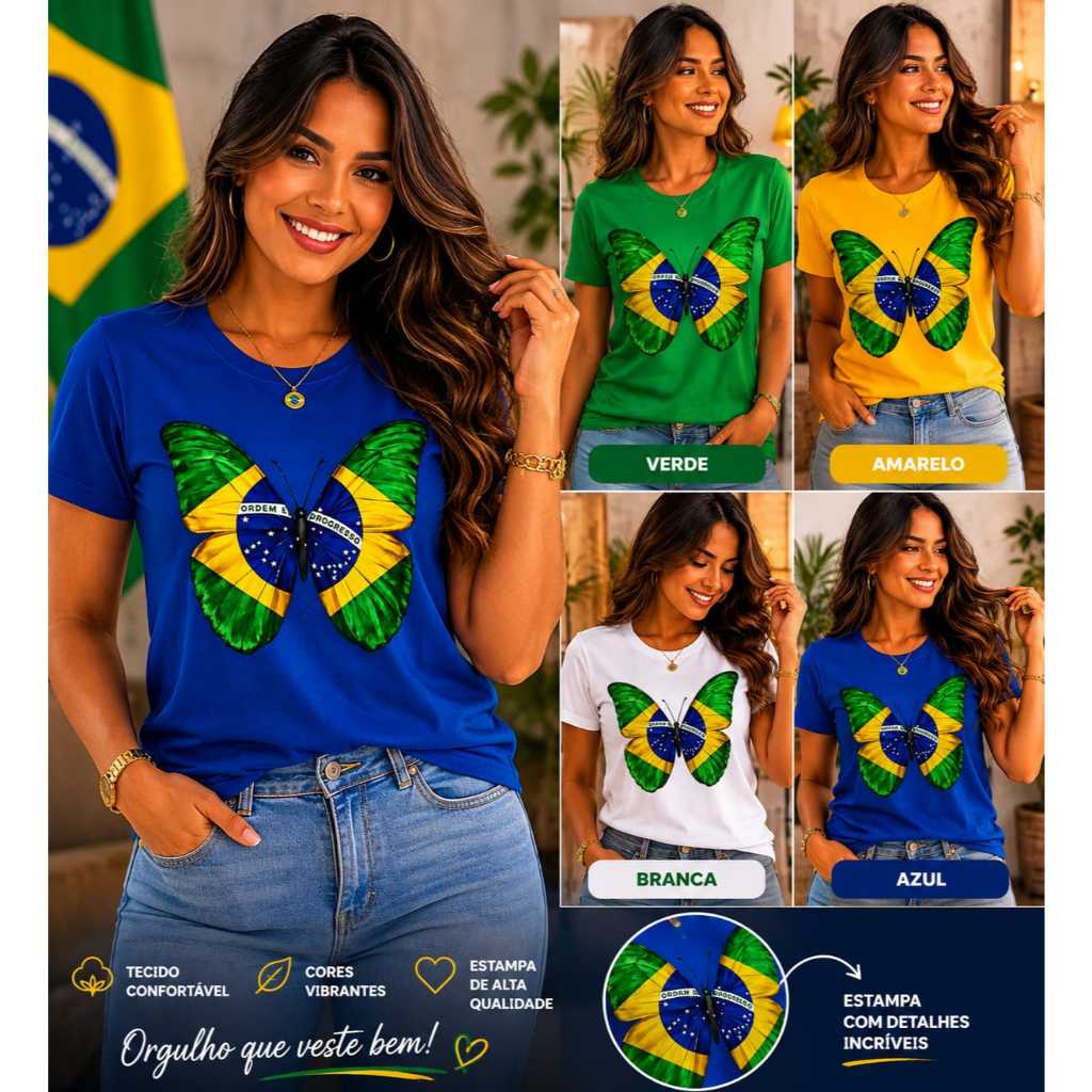 Camiseta Feminina Estampada da Copa do Mundo Brasil 100%algodão envio rapido