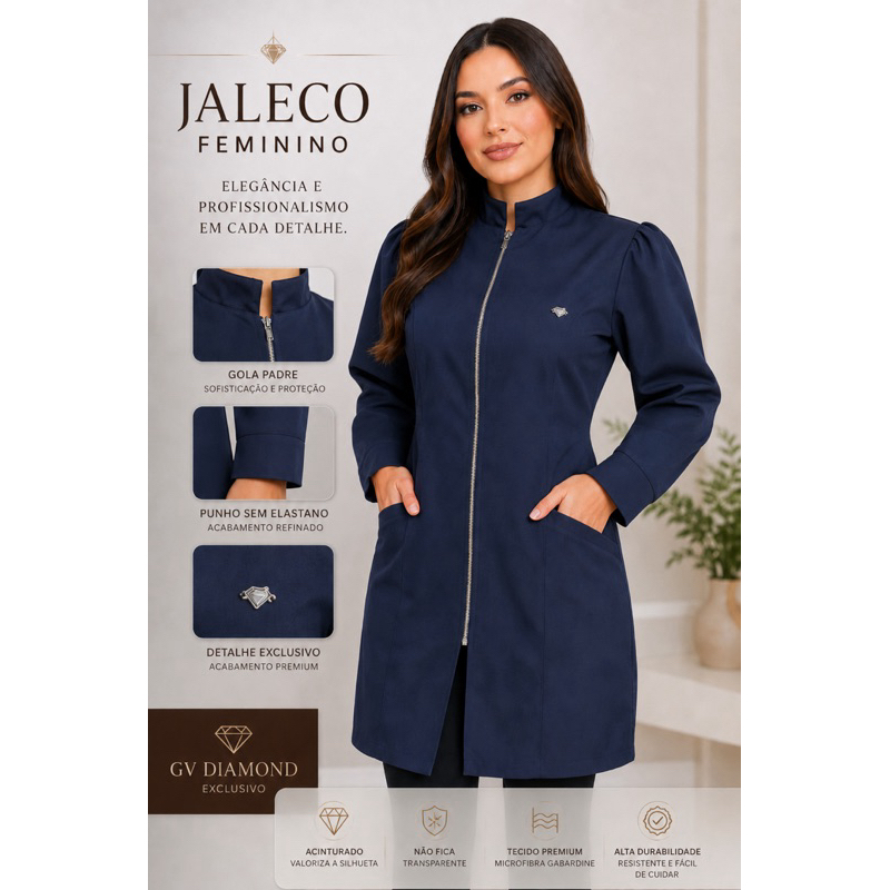 Jaleco Feminino Azul Marinho Acinturado Vila Real GV Diamond