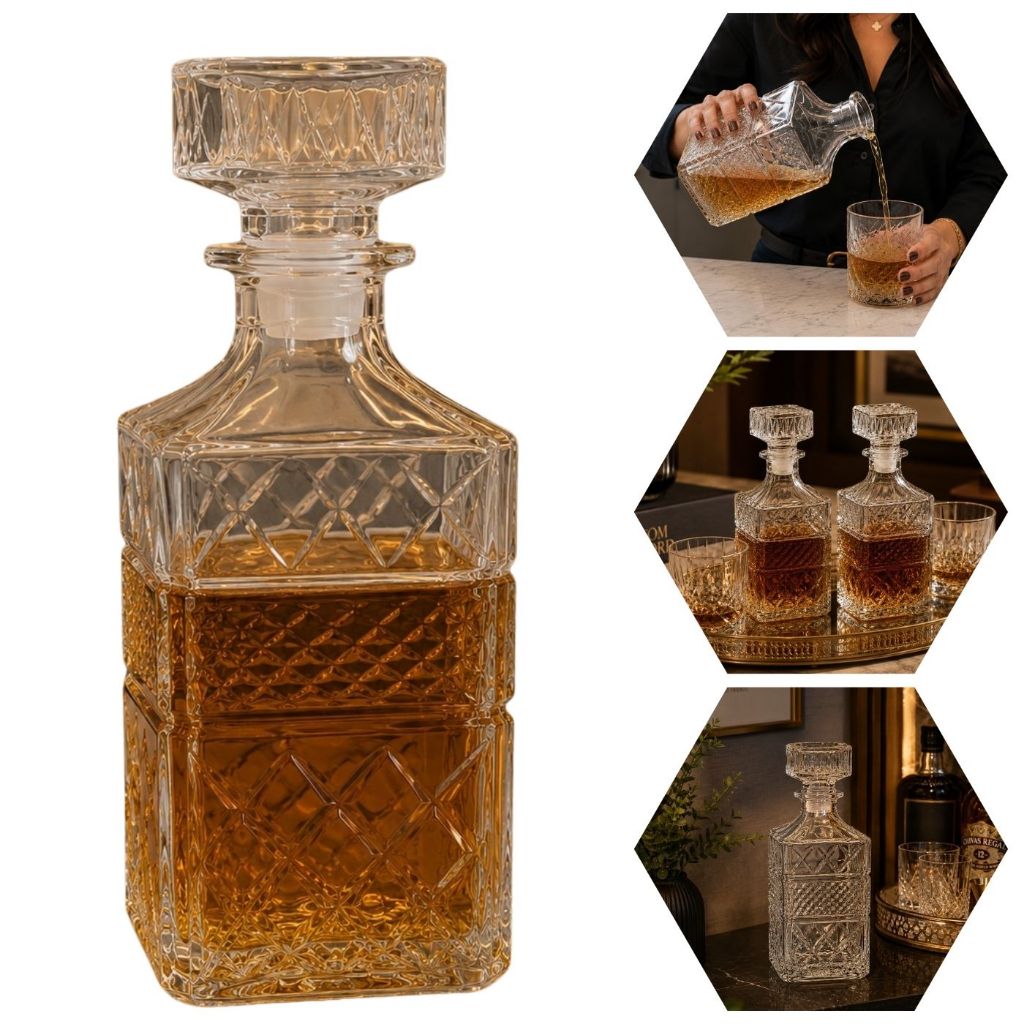 Licoreira De Cristal 1 Litro Garrafa Para Whisky Licor Vodka Rum Decanter Com Tampa Premium