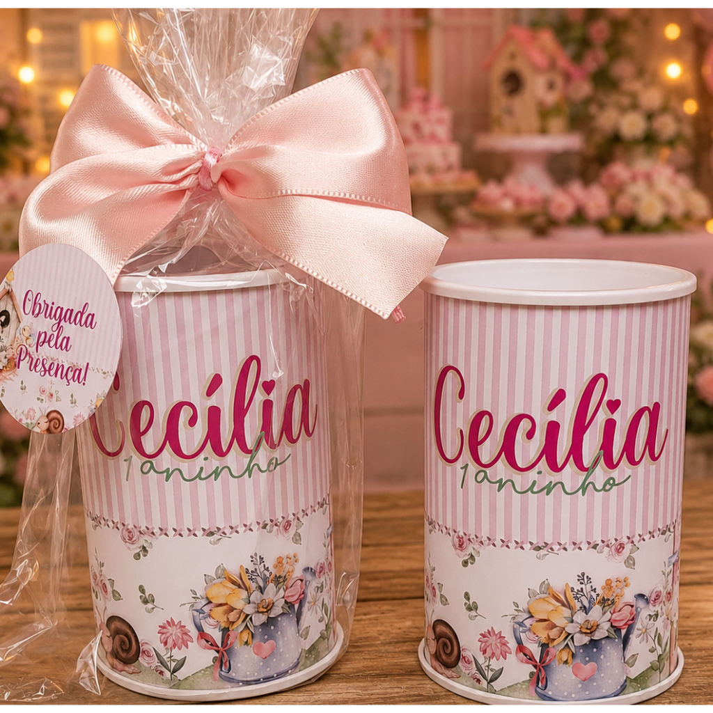 Cofrinho Personalizado com embalagem+laço+tag-Lembrancinhas de aniversário-Jardim das Borboletas-Jardim Encantado