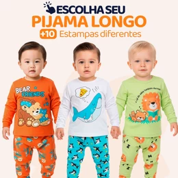 Pijama Bebe Menino Manga Longa – Escolha Seu Modelo, com Estampas Fofas e Conforto Infantil Masculino Frio Inverno l03